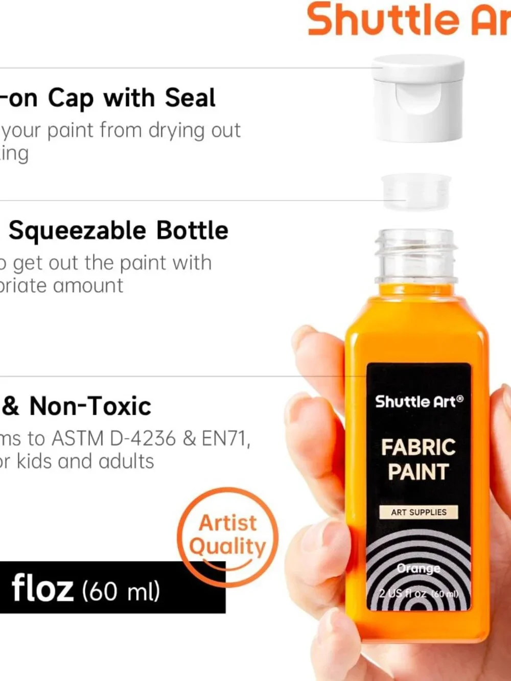 NEW Shuttle Art Fabric Paint 18 Colors Permanent Soft Fabric Paint in Bottles wi